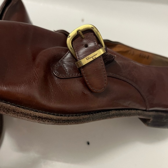 Ferragamo Salvatore Mens single monk strap shoe Burgandy / Brass 8.5 - Picture 3 of 6